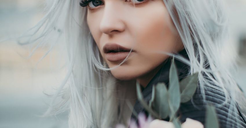 Grey Hair - Woman Carrying Flowers Closeup Photo